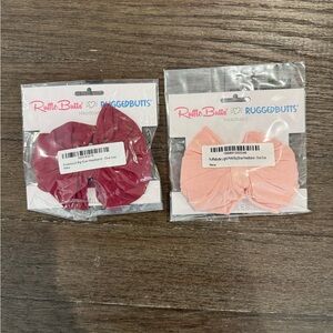 Ruffle Butts Hair Bow Set - Deep Red and Light Pink